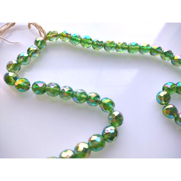 60 Vintage Green Glass Aurora Borealis Retro Beads Jewelry Crafts NOS 8mm German - Picture 2 of 5